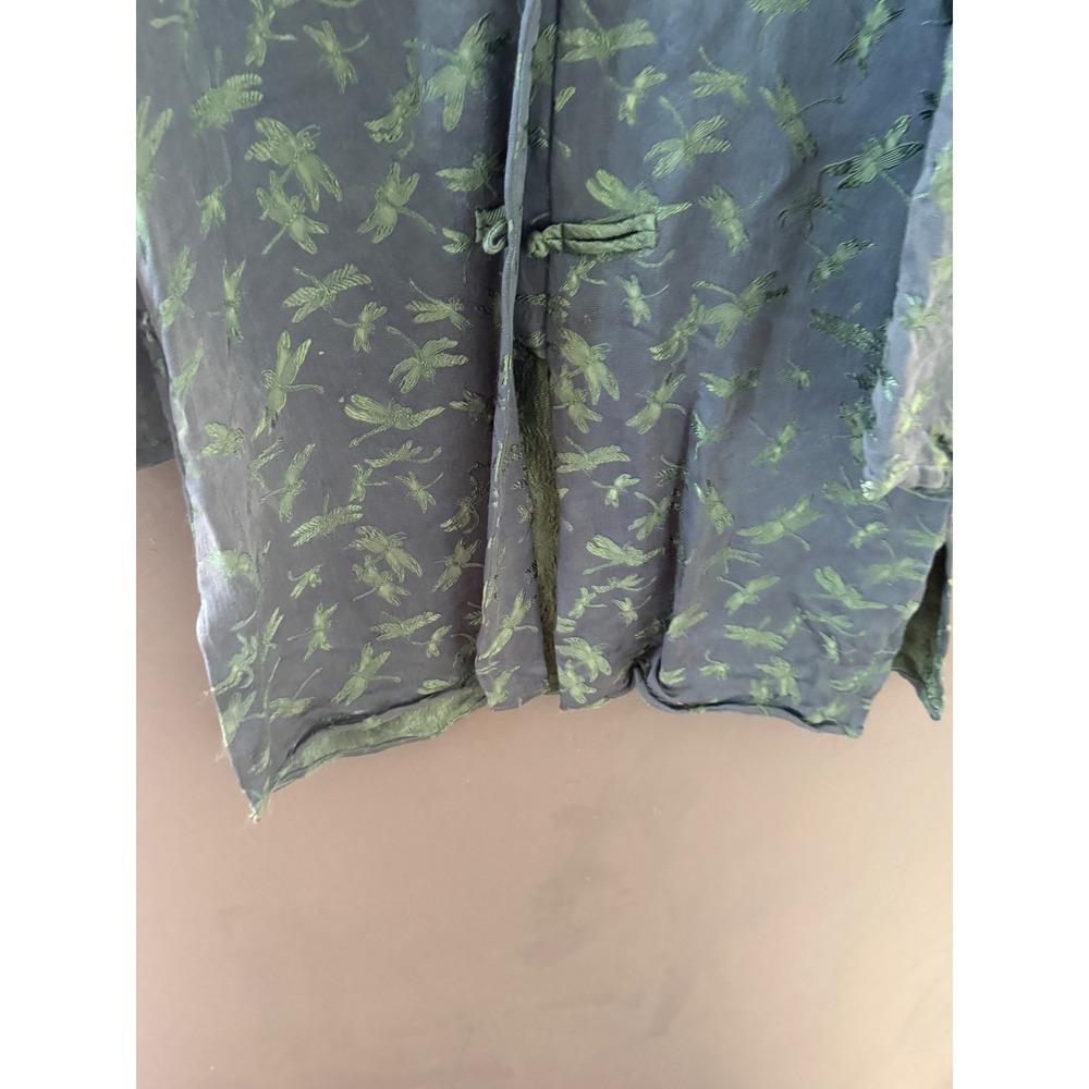 Citron Santa Monica Vintage Y2k Silk Dragonfly Mandarin Jacket Teal Green Frog M - Picture 3 of 9